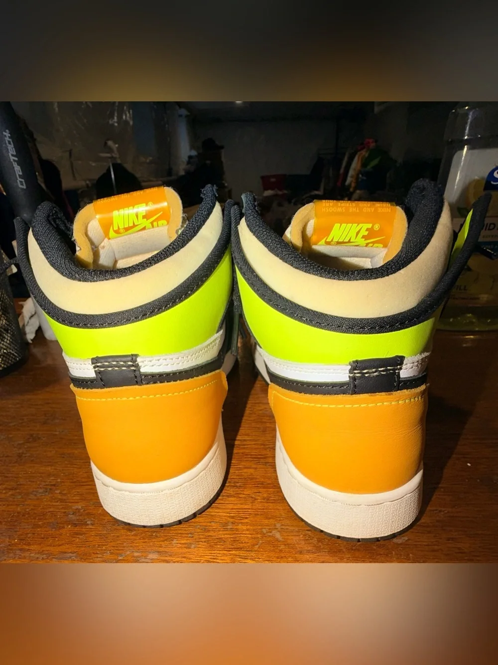 Nike Air Jordan 1 Mid GS 6Y Black White Yellow Green Leather 575441-118